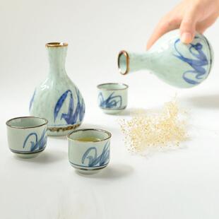 创意清酒杯白酒杯手绘青瓷酒壶酒具套装 三分烧日韩式 陶瓷分酒器