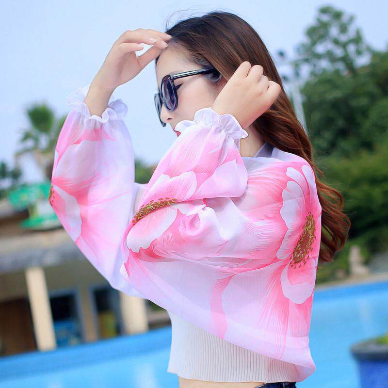 开骑车雪纺女士防晒小披肩夏季长袖袖套女丝巾空调衫防晒衣小外套