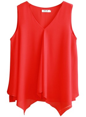 黑色双层雪纺e吊带背心女夏季V领宽松外穿内搭打底衫纯色无袖上衣