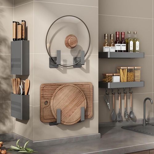 枪灰色厨房置物架调味料架壁挂刀架用品大全多功能U收纳架子免打