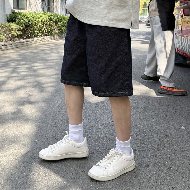 蓝色牛仔短裤五分裤男生2025新款夏季宽松N百搭休闲简约原色裤子