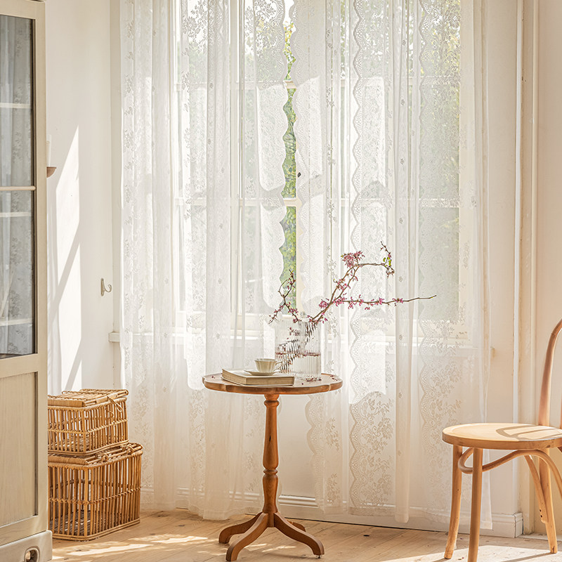 免打孔魔术贴穿杆窗帘窗纱帘法式白色蕾丝客O厅阳台飘窗门帘短隔,居家布艺,定制窗帘,淘宝优惠券,粉丝福利购,淘宝优惠卷