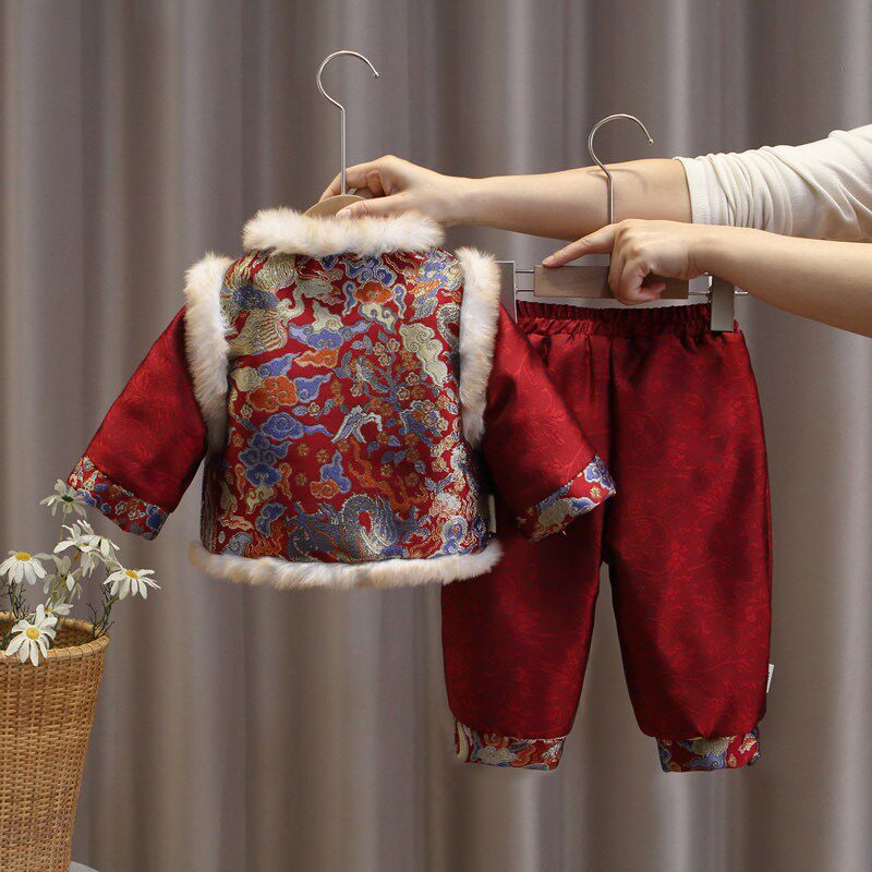 宝宝拜年服周岁礼服男宝抓周v服套装儿童国风新年装女婴儿过年衣
