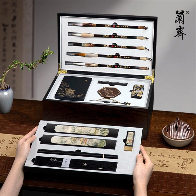 专业级文房四宝套装礼盒送礼收藏笔墨纸砚墨条徽墨非遗歙砚笔架砚