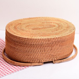 越南真藤编复古手提水果篮家用双耳椭圆大号收P纳篮精编菜篮子高