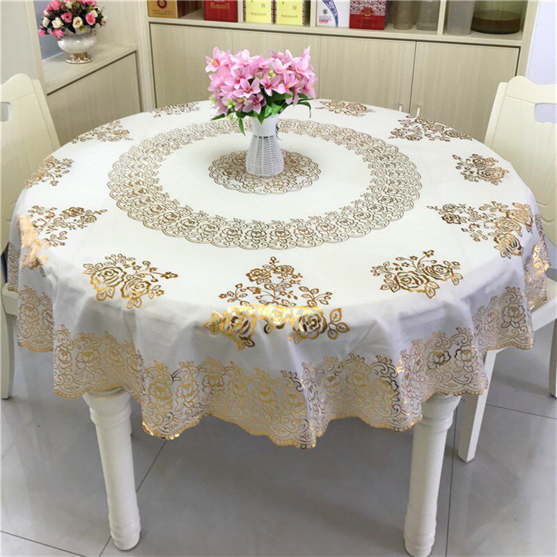 防水大圆桌布圆形餐桌布田园家用酒店饭店软塑料台布VPVC防油免洗