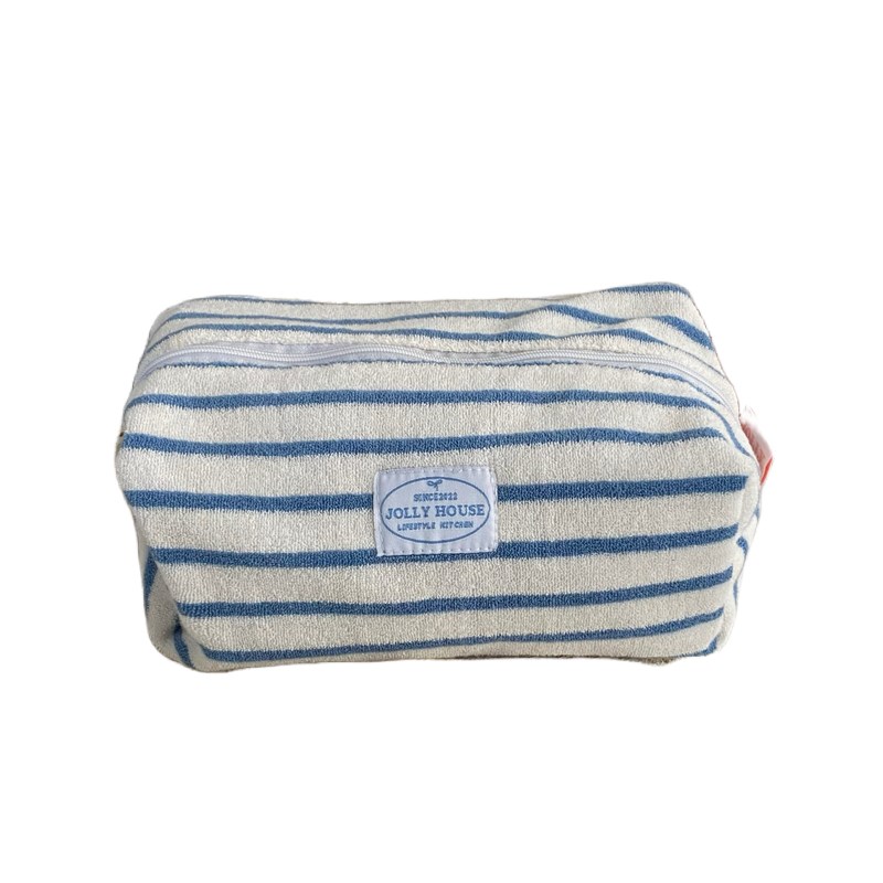 盛夏序曲韩风h清新蓝白条纹化妆包毛巾料便携豆腐包化妆品收纳包