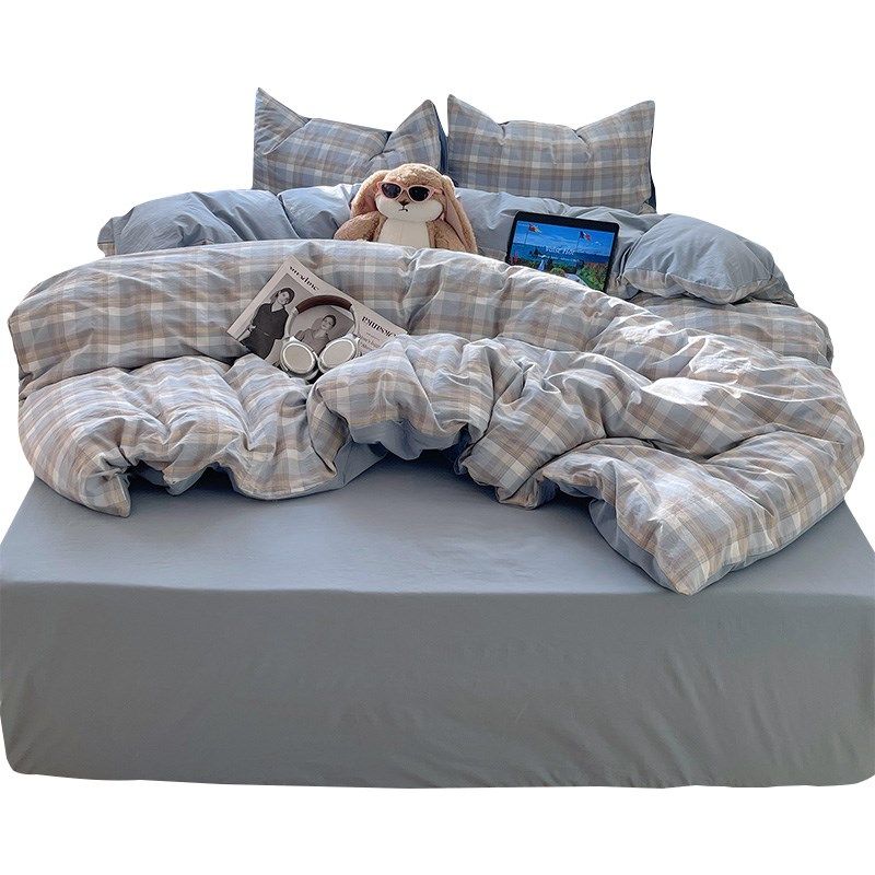 全棉色织水洗棉四件套纯棉格子被套被罩床O单学生宿舍三件套床笠,床上用品,床品套件/四件套/多件套,淘宝优惠券,粉丝福利购,淘宝优惠卷