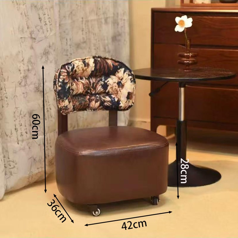 实木小椅c子家用靠背滑轮椅万向轮溜溜凳加大阳台休闲久坐不累椅