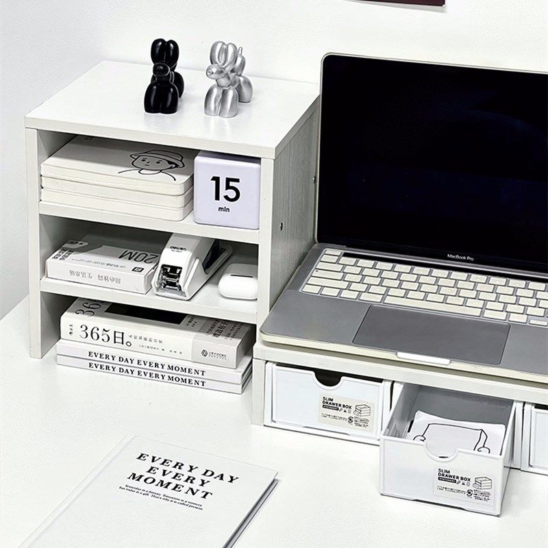 电脑增高架书桌置物架书立s架收纳盒抽屉式学生宿舍电脑桌面改造