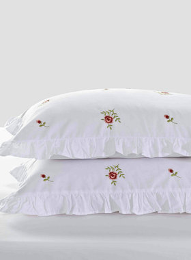 纯棉白色公主枕套单人绣花韩式z花边高端枕头套信封式家用全棉一