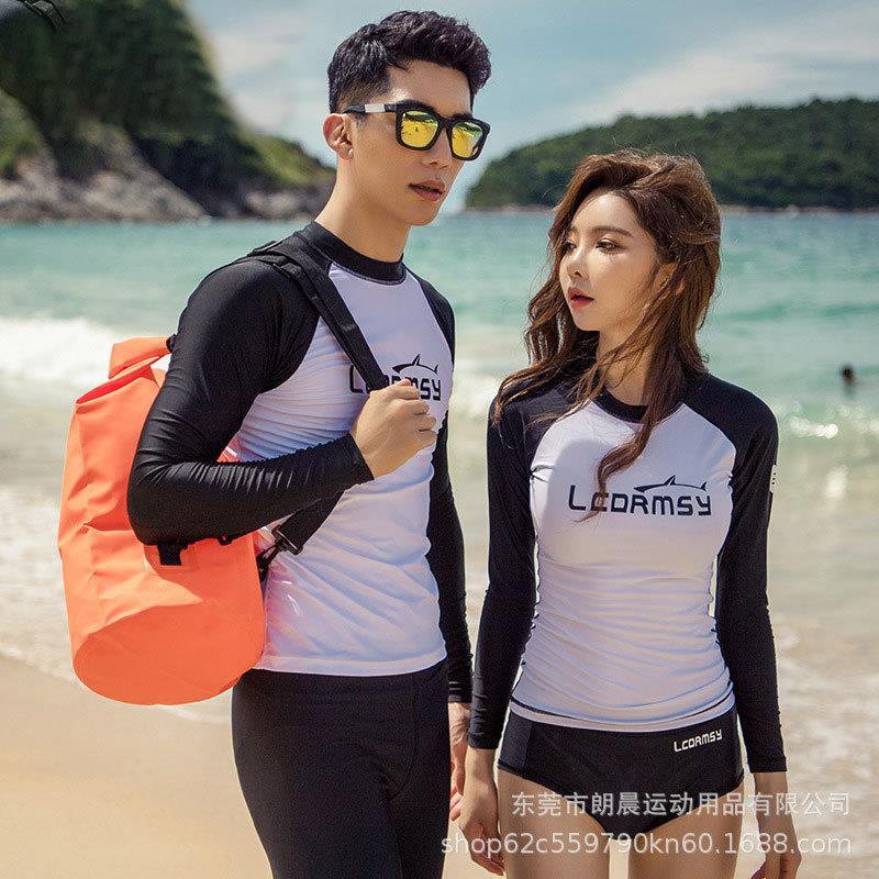 韩国版情侣潜水服游泳衣沙滩冲浪浮潜水母衣防晒长袖长裤分体泳装
