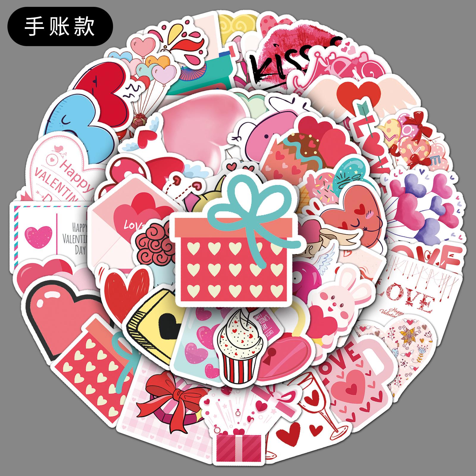 50张手帐情人节涂鸦跨境小清新节日咕卡创意DIY滑板行李箱贴纸
