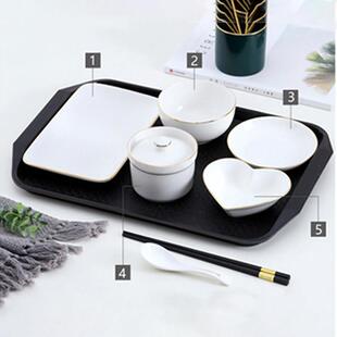 陶瓷带盖子月子餐具套组碗盘月子会所用瓷 一人份炖盅汤盅印字log