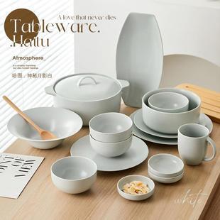 家用莫兰迪色系陶瓷餐具套装 驼背雨奶奶2024年新款 碗碟盘乔迁新居