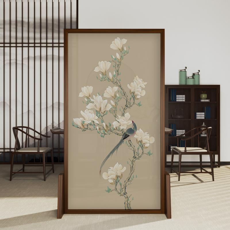 中式实木屏风隔断客厅玄关卧室遮挡办公可移动简约现代玉兰花座屏