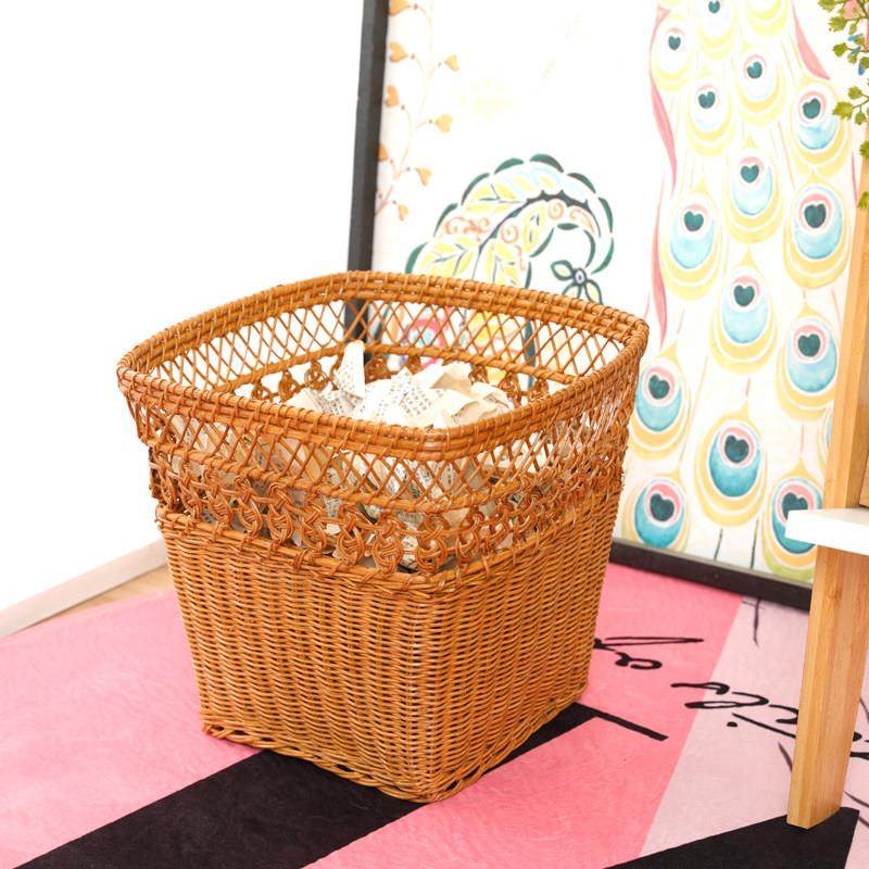 厂家藤编工艺垃圾桶创意 简约 北欧风无盖式酒店客厅卧室纸篓家用