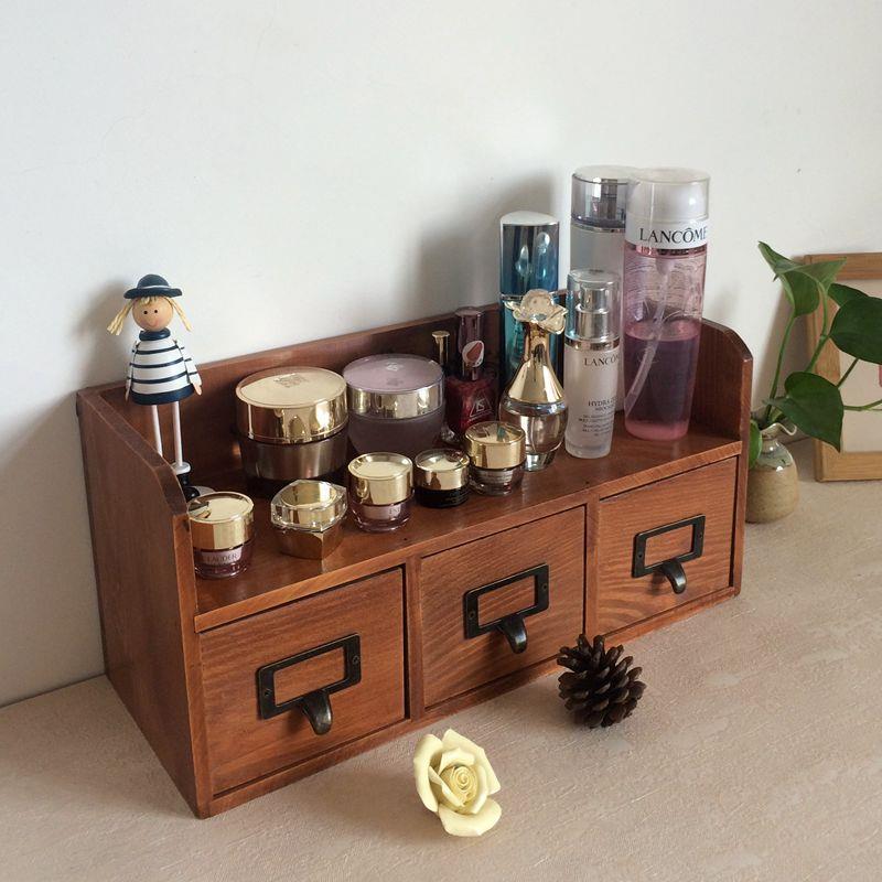 实木制桌面化妆品收纳柜首饰整理抽屉式归纳盒梳妆台面整理置物架