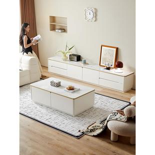 纯实木岩板落地电视柜茶几组合现代简约小户型家用客厅轻奢高款新