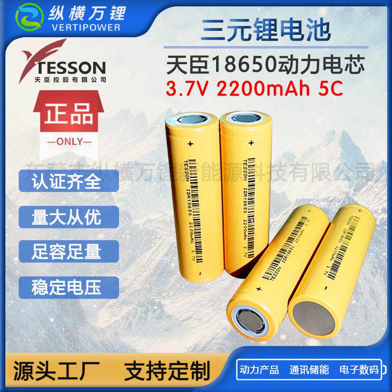 天臣18650锂电池2200mAh平头5C动力电动车电动工具筋膜枪玩具车