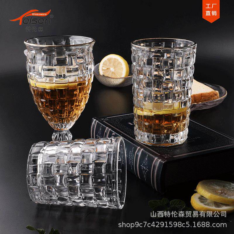 特伦森 编织杯田园风格套装果汁杯洋酒杯笔筒口杯透明玻璃杯
