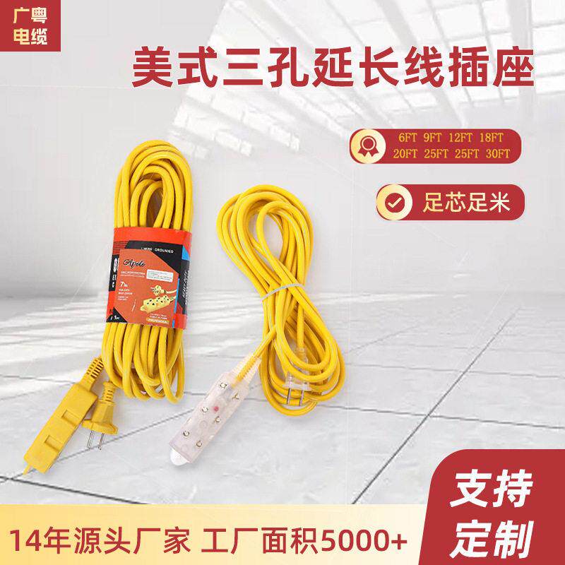 跨境美式延长线dc电源线两芯铜芯电缆线电线家用家装电线插头线