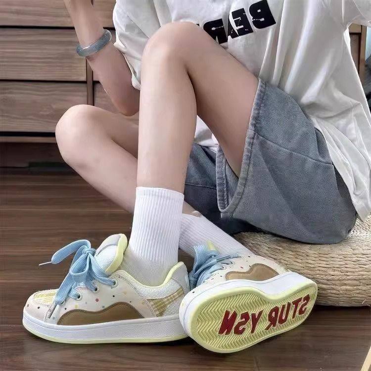 opkll小众拼色设计感板鞋女ins潮2025秋季新款学生百搭休闲面包鞋