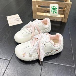 甜美小花厚底德训小白鞋透气女鞋