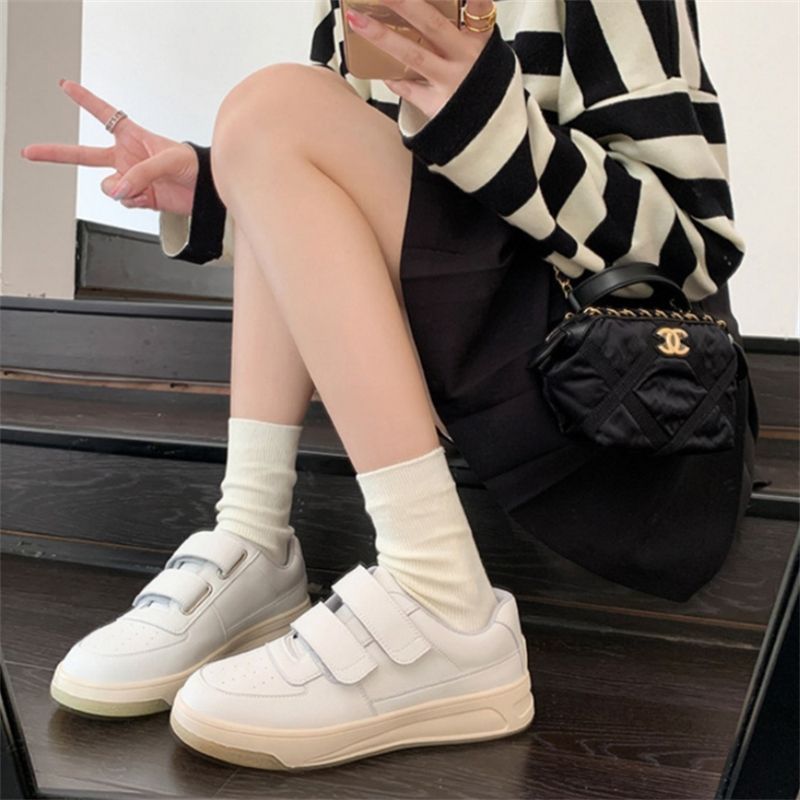 春秋魔术贴厚底增高小白板鞋女鞋