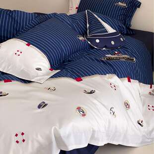 航海幻想男生儿童简约100支长绒棉纯棉四件套四季款全棉床上用品