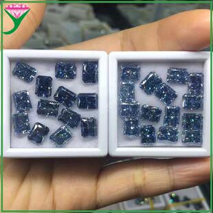 原色过测笔灰宝蓝色圆角倒角长方形雷迪恩切莫桑钻裸石 蓝莫桑石