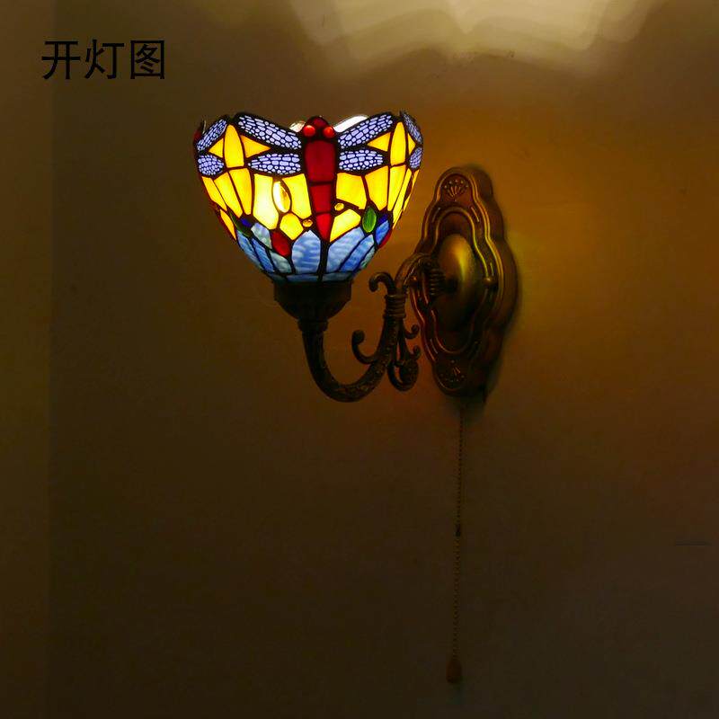 蒂凡尼壁灯 镜前灯田园蜻蜓单双头镜前壁灯客厅卧室过道床头壁灯