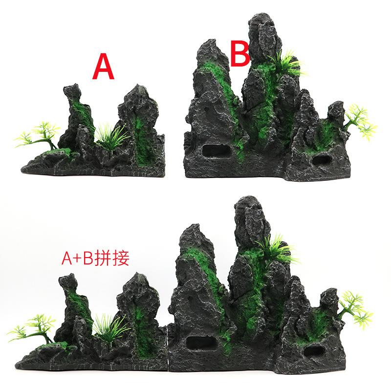 创意造景假山石仿青龙石假山群山大型造景树脂工艺品水族箱布景