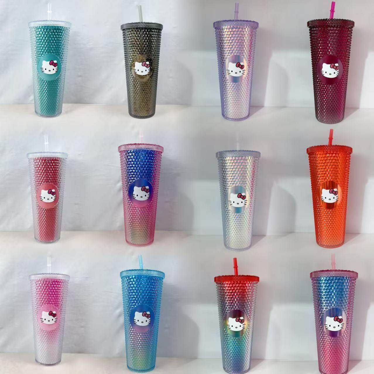 跨境杯子爆款Hitty710m双层塑料杯美式带盖吸管杯水杯榴莲杯