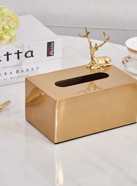 跨境轻奢金属纸巾盒摆件高级感家用客厅家居茶几装饰工艺品厂