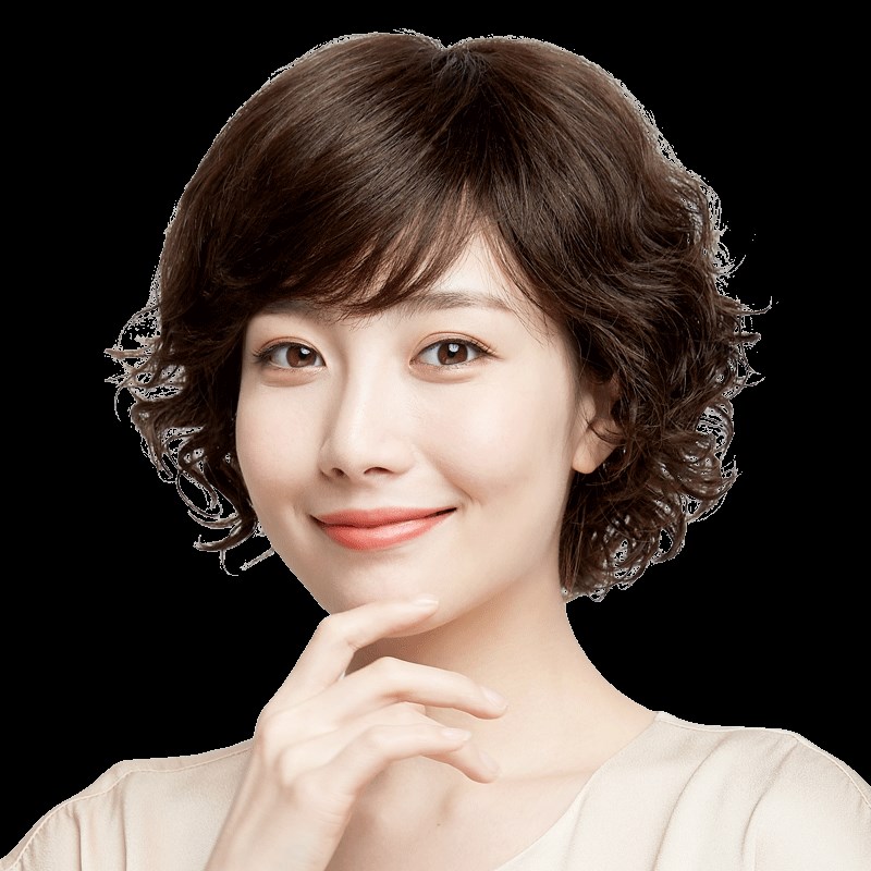 假发女短发自然真发全真人发全头套妈妈短卷发化疗女士中老年发套
