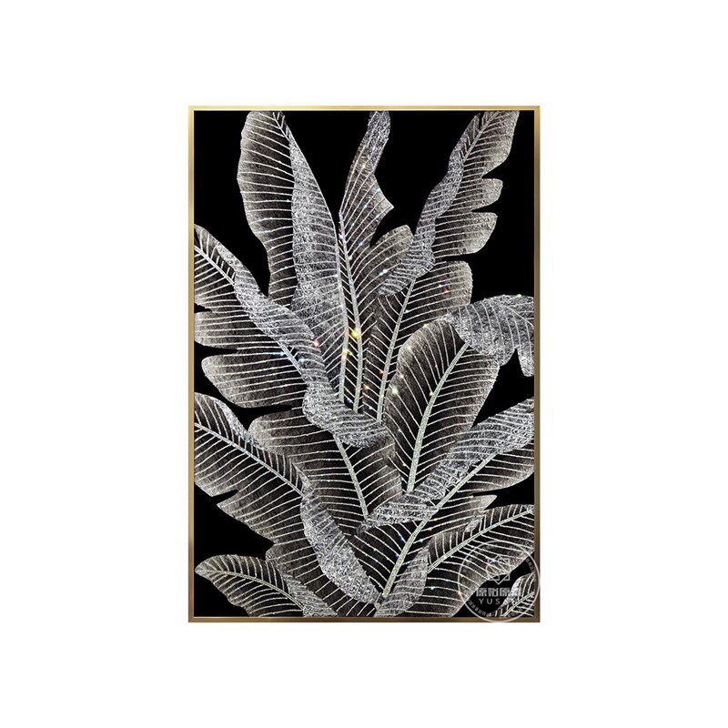 玄关家大业大高级装饰画轻奢水晶镶钻客厅立体挂画芭蕉叶意式壁画