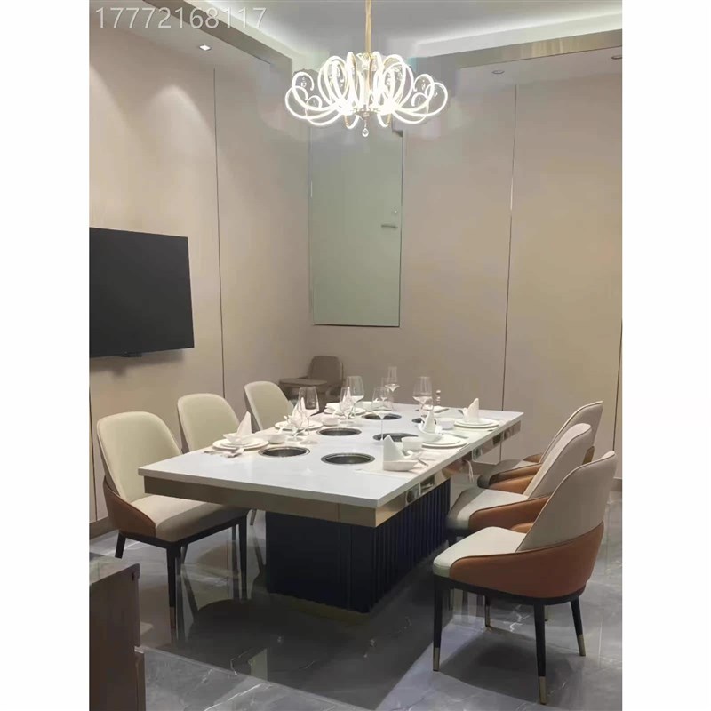 餐饮大理石火锅桌子电磁炉一体餐桌商用快餐店桌椅小火锅六人位