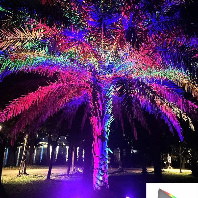 户外防水彩虹染色LED照树灯七彩氛围装饰灯景观园林树木投光射灯