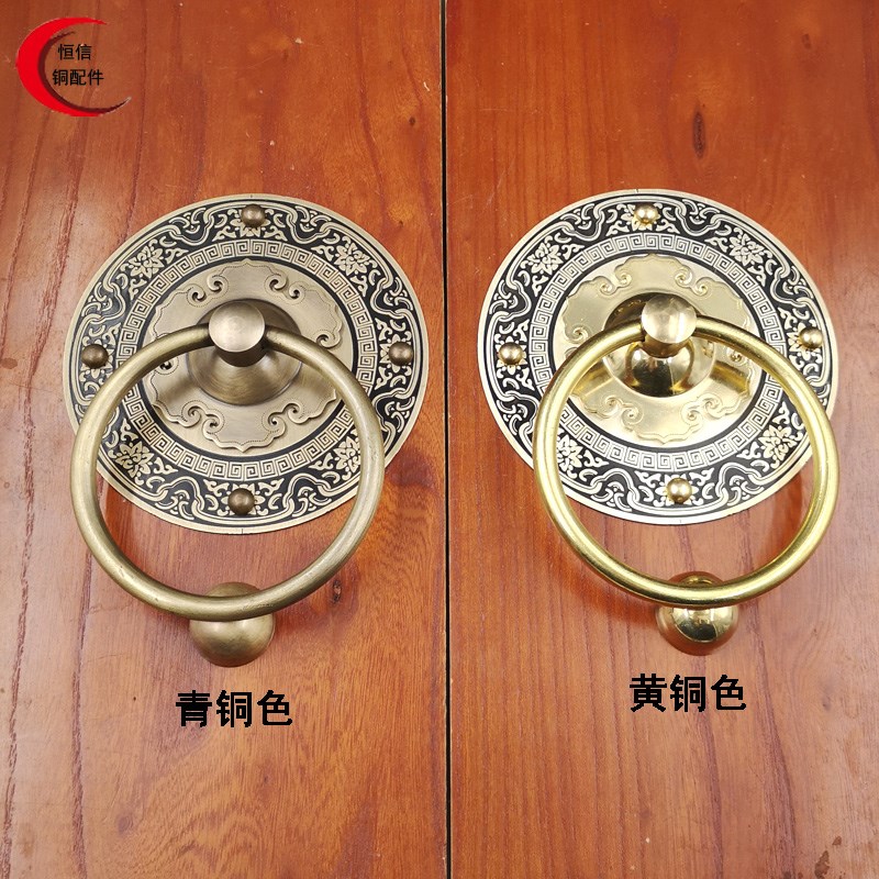 复古铜门环实木大门黄铜拉手老式铜环把手古建庭院圆环门扣手拉环