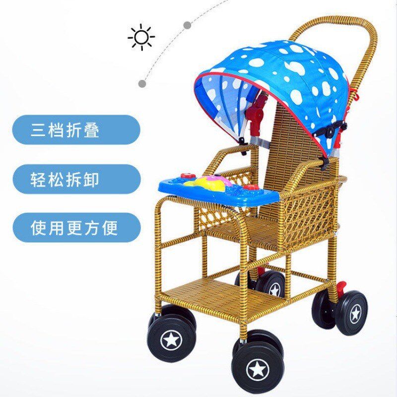 遛娃婴儿推车宝宝仿藤条藤椅折叠可坐可躺夏季竹编小儿手推藤车