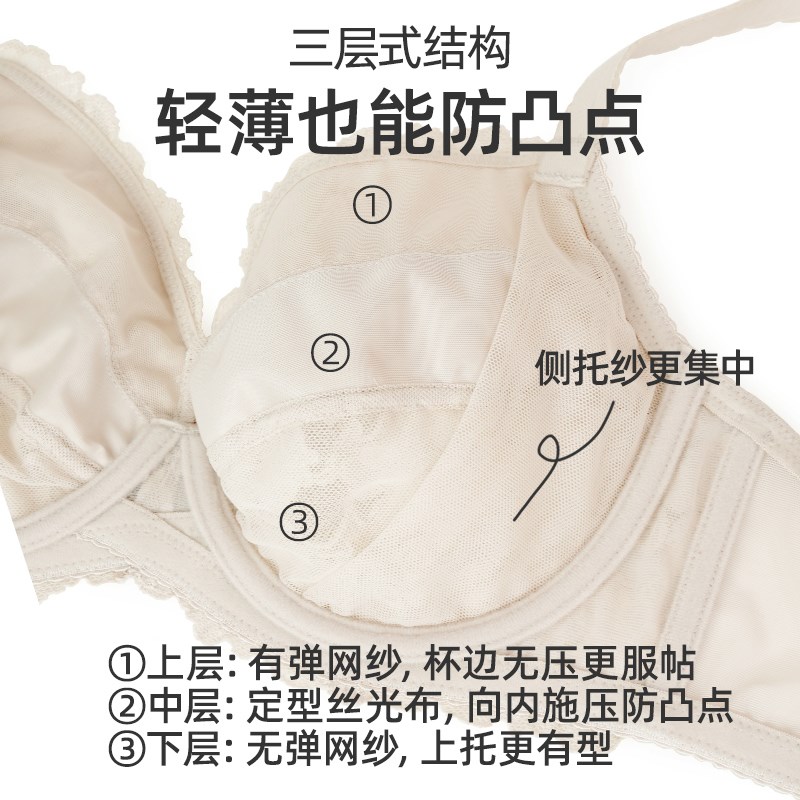 【浮花大杯】HSIA遐大码超薄文胸防凸点包容全罩杯大胸显小内衣女