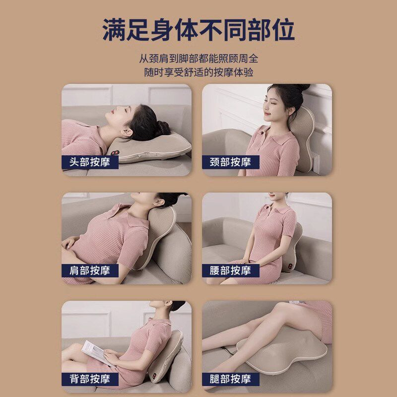 颈椎按摩器大力度多功能家用腰部背部肩膀平躺加热按摩仪车载靠垫