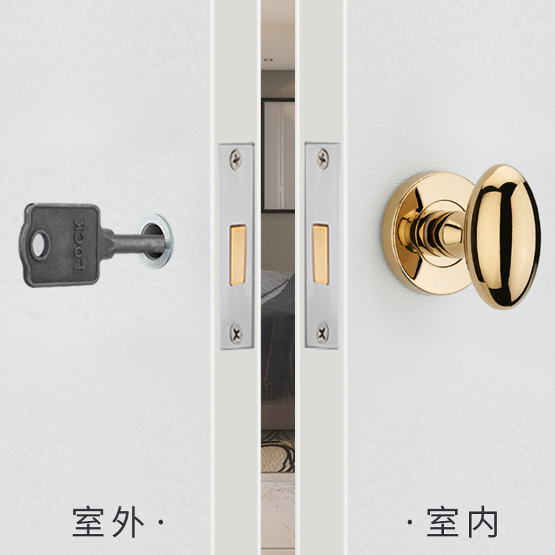 隐形门锁单面锁暗装圆形门把手金色室内隐藏简约卧室单柄锁具