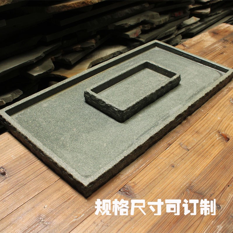 青石盆假山造景石头盆天然石吸水盆石材加工盆器绿枝专用盆浅石槽