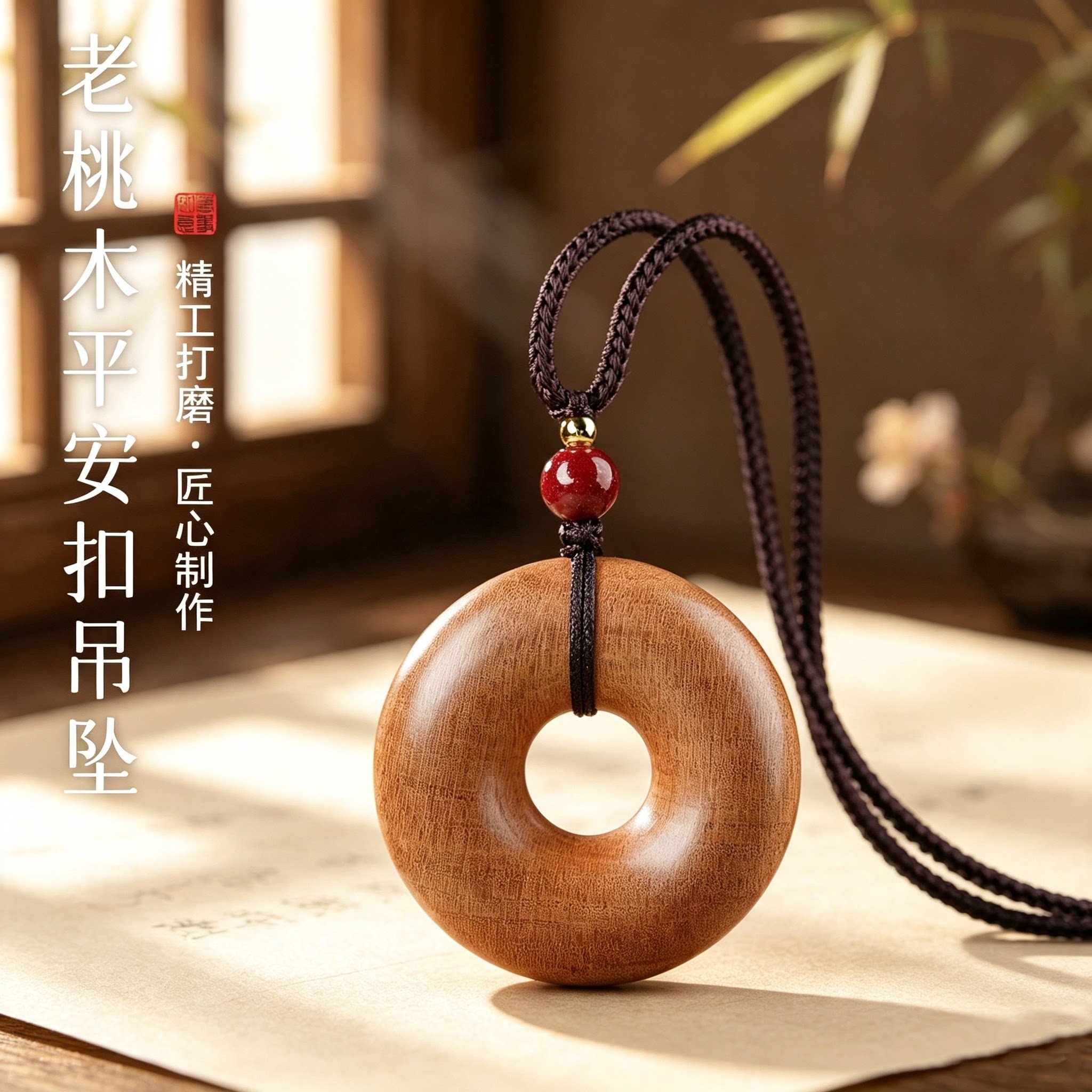 正品天然老桃木平安扣本命年吊坠