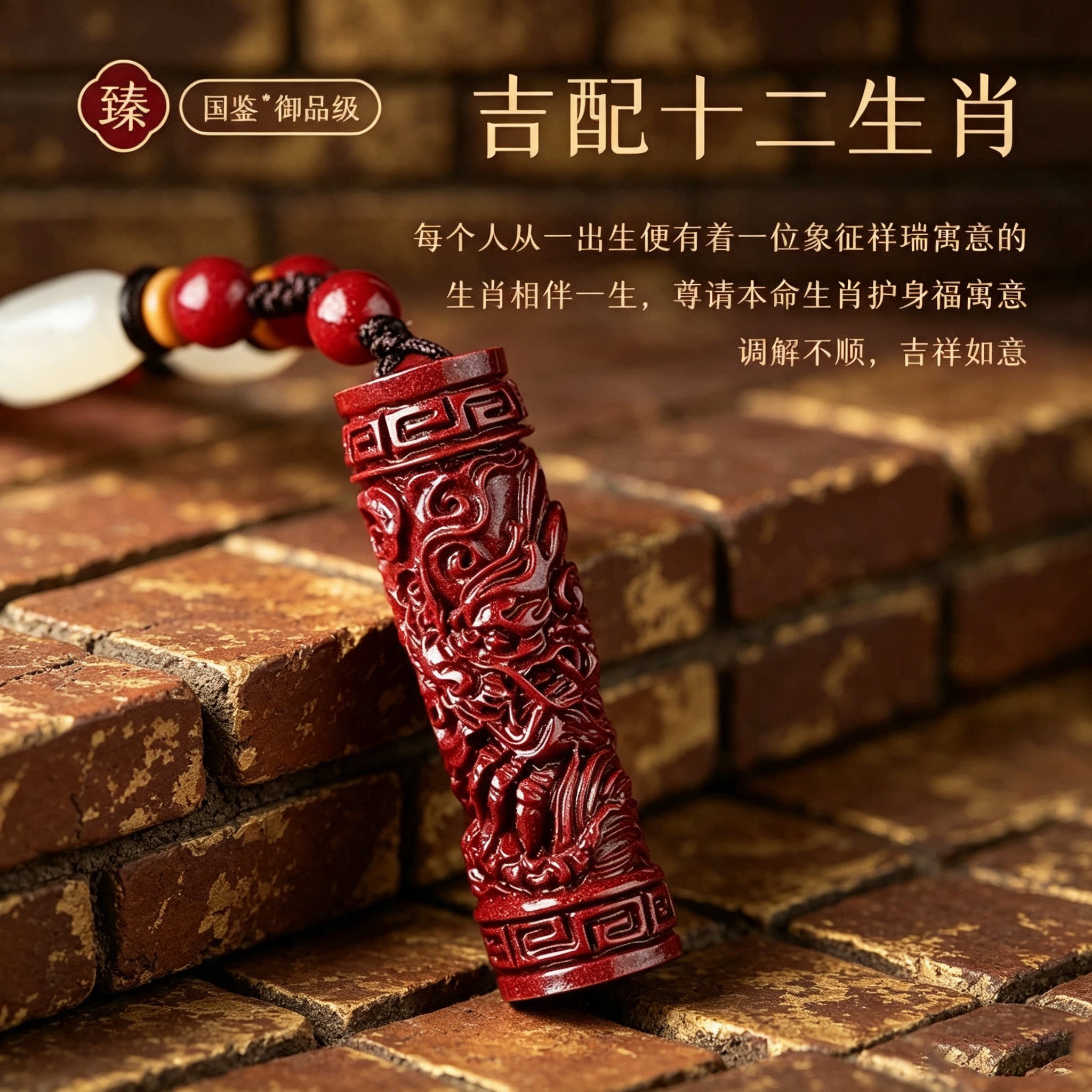 正品天然朱砂十二生肖本命年吊坠