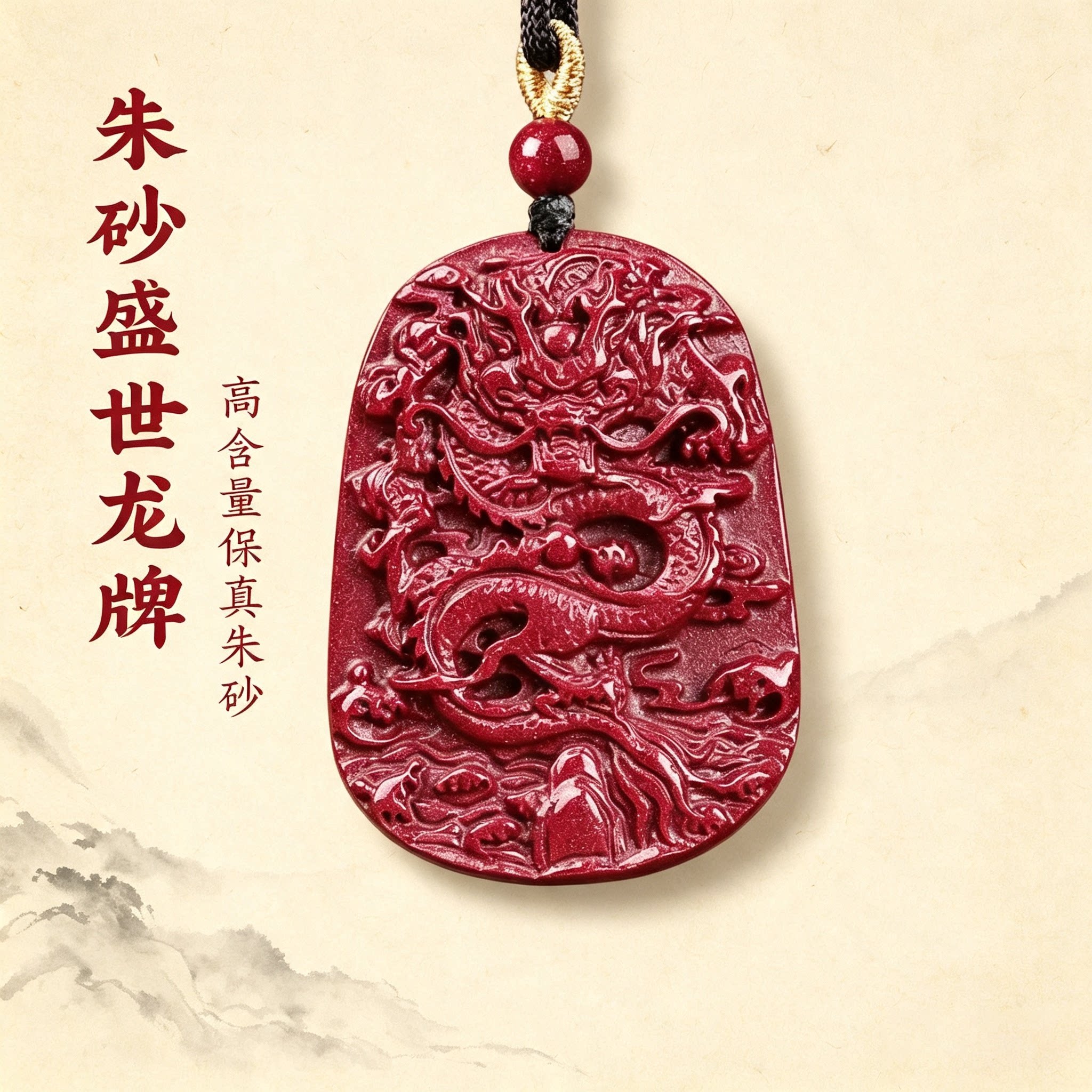 男士高含量朱砂龙牌本命年吊坠