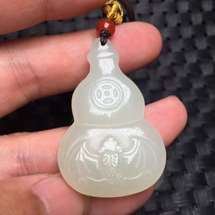 天然白玉葫芦蝙蝠吊坠挂件古风玉石玉佩男女同款配饰新款节日礼物
