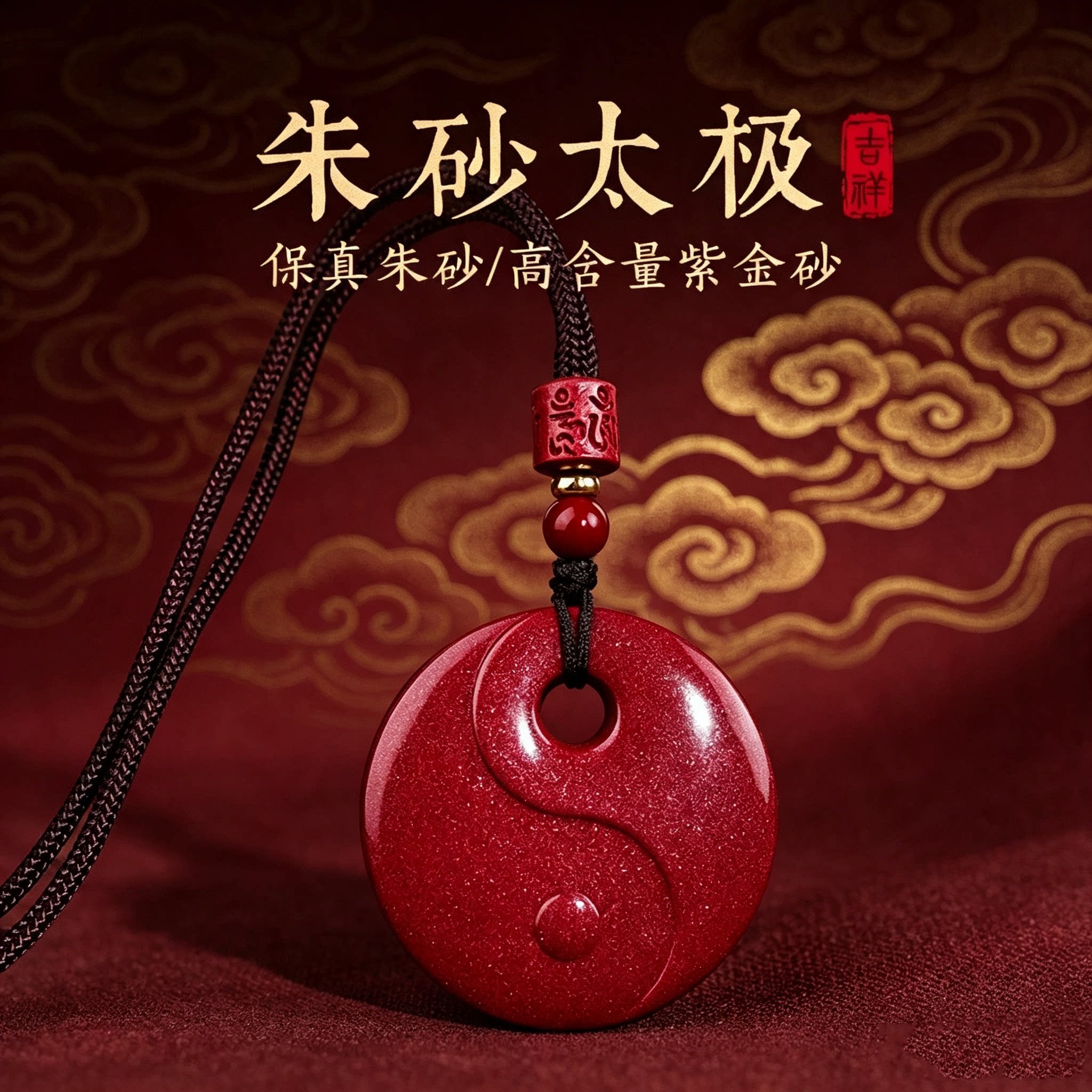 朱砂太极阴阳鱼本命年护身吊坠